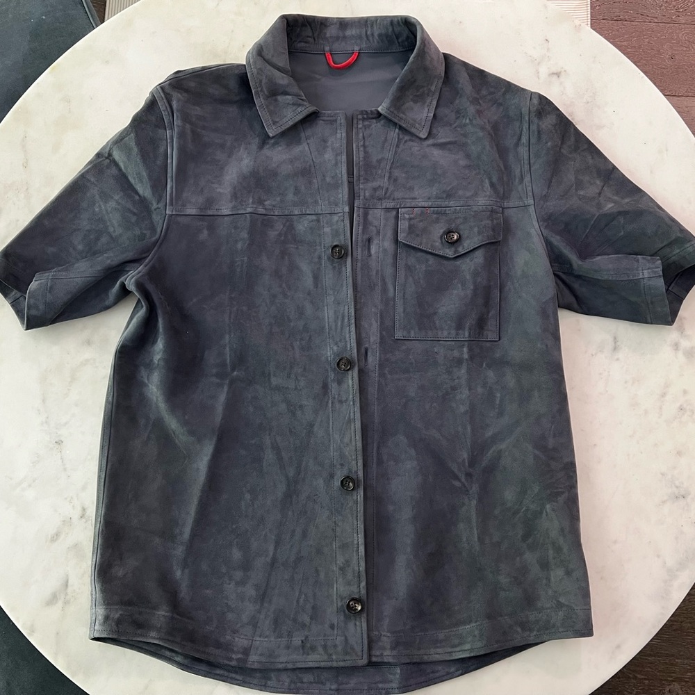 Isaia Dark Gray Short Sleeve Shirt Jacket